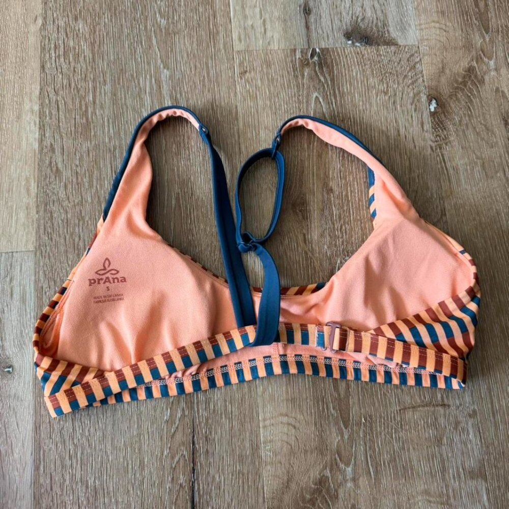 Prana Orange and blue striped bikini top Size S - Picture 2 of 2